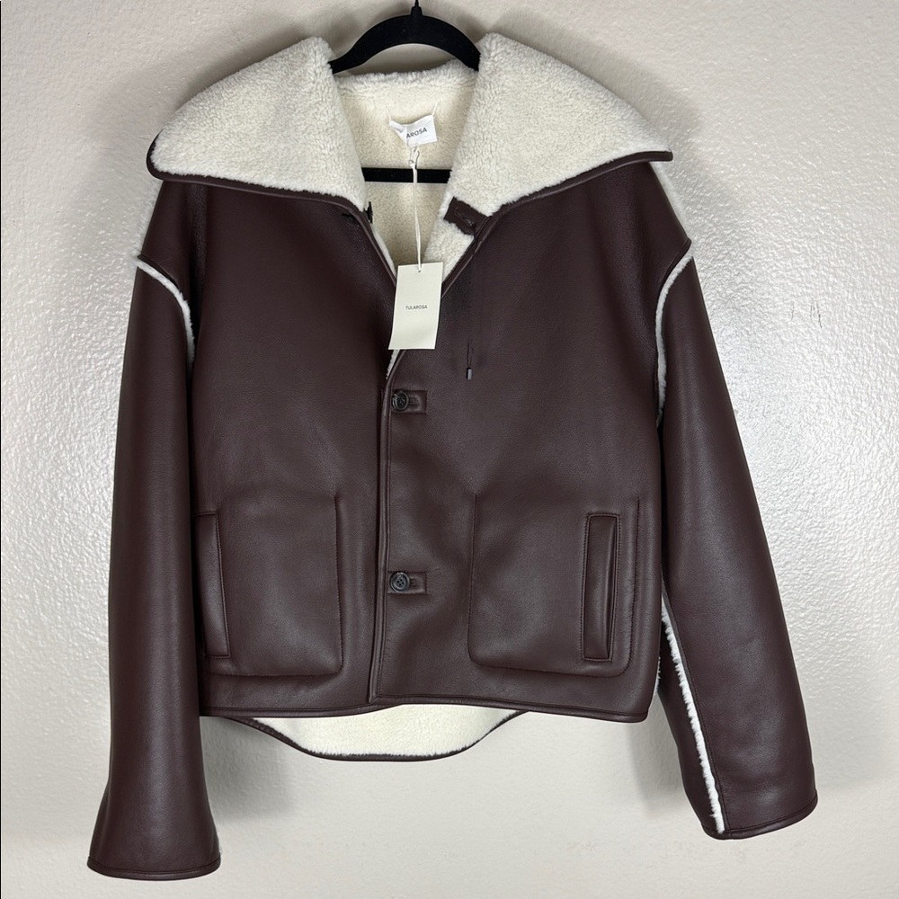 Tularosa Margot Reversible Jacket in Cream & Dark Brown - Picture 6 of 11